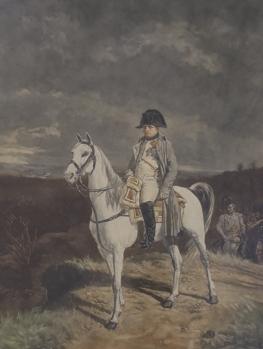 Frank Sternberg (b.1858), colour mezzotint, Napoleon on horseback, signed in pencil, 45 x 34cm